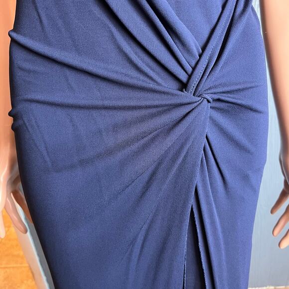 Helmut Lang Navy Blue Asymmetrical Knit Dress Petite Wrap Helix Jersey Knot - Picture 3 of 8